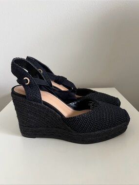 Zara Black Woven Espadrille Ankle Tie Shoes